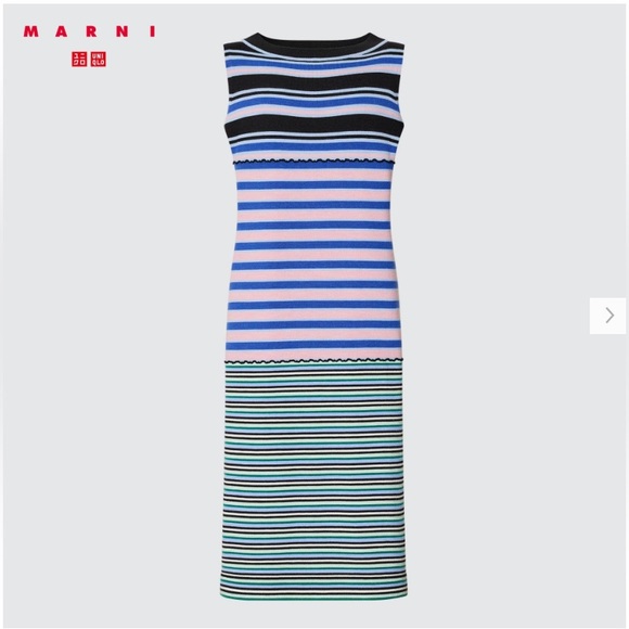 MARNI x UNIQLO collab Merino Blend Sleeveless Knitted Dress blue pink stripe S - Picture 1 of 12